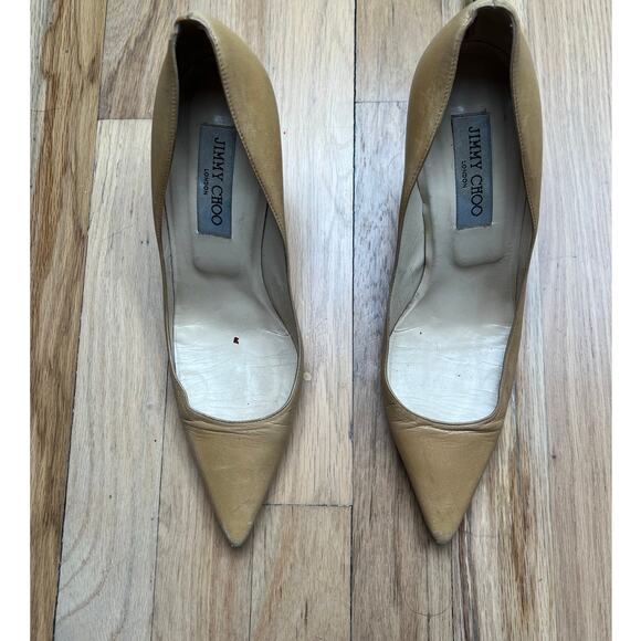 Jimmy Choo Women's 38.5 US 8.5 Camel Tan Heels Pumps Pointed Toe FLAWS - Picture 4 of 15